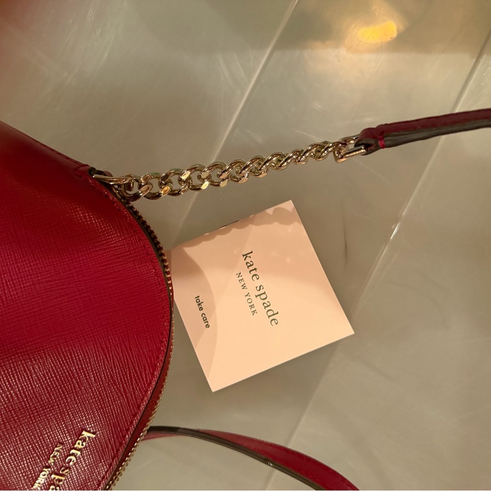 Kate Spade Red Crossbody Bag with Chain detail and leather strap